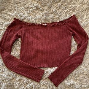 Mauve Off the Shoulder Long Sleeve Crop Top
